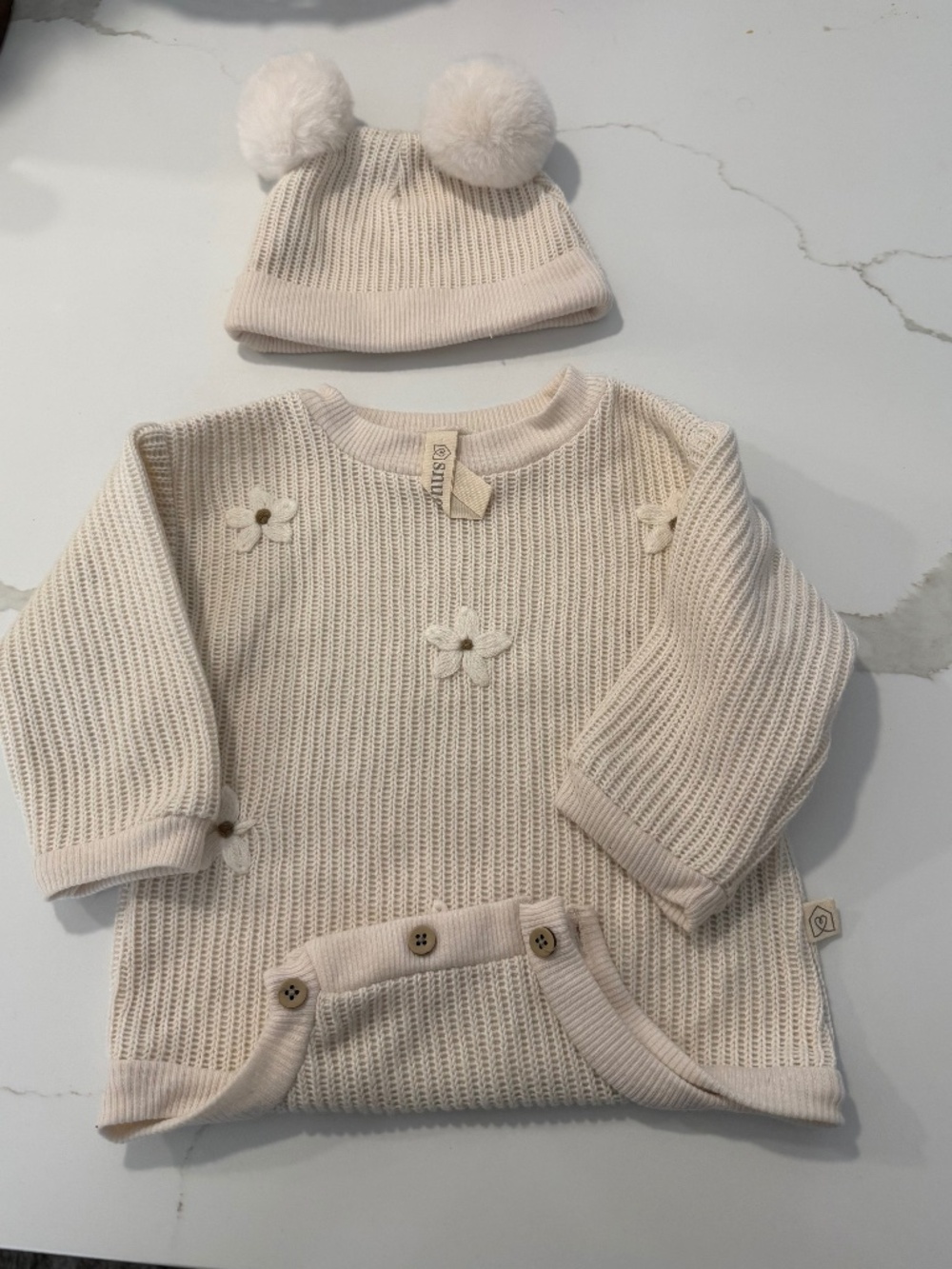 Baby girl cozy onesie with pon pon hat